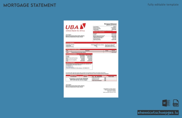 Liberia United Bank for Africa Liberia Hypothekenabrechnung Word- und PDF-Beispielvorschau